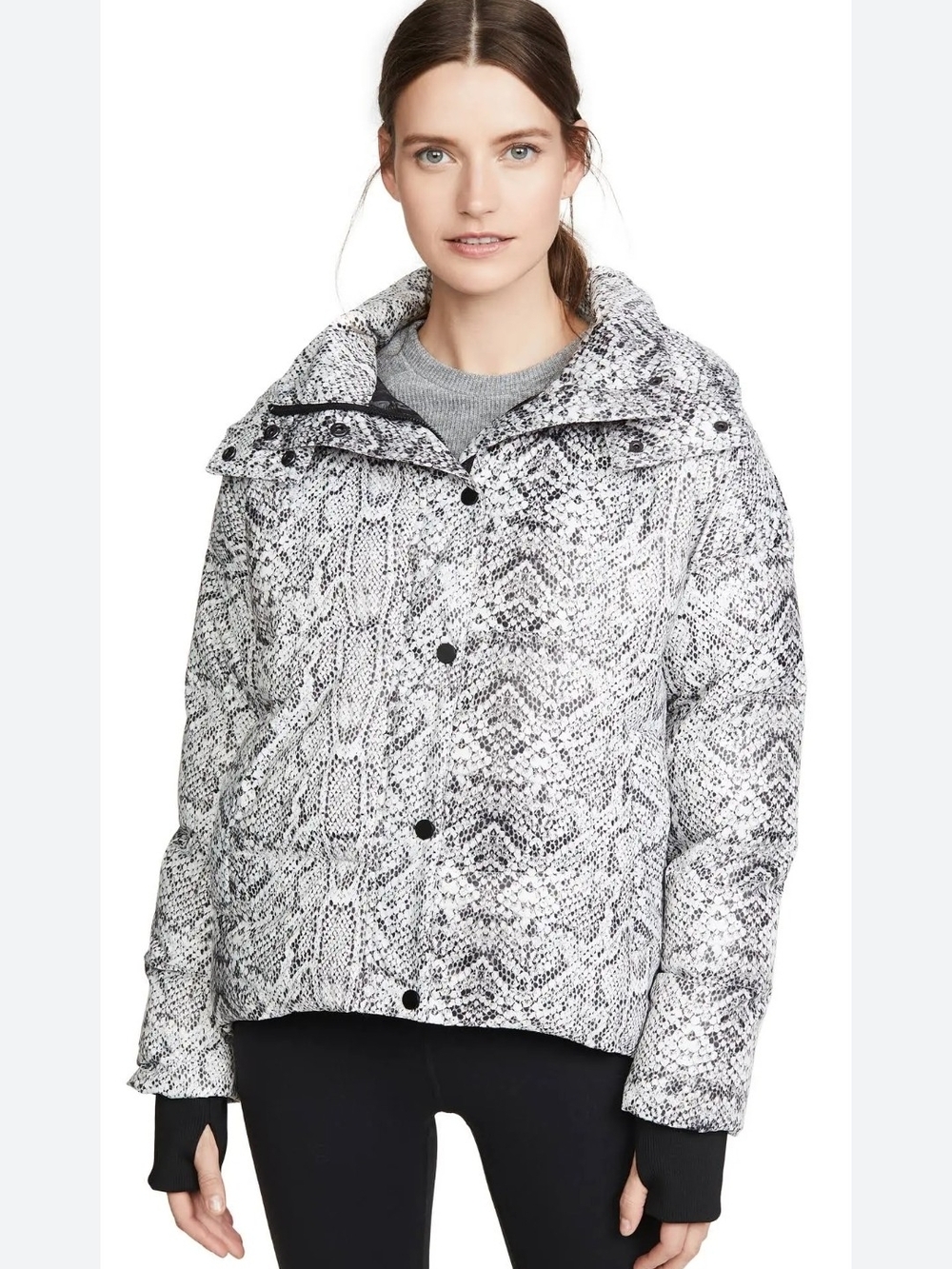 Varley Highland Snake Print Puffer Jacket Oversized Full Zip Snap Athleisure S